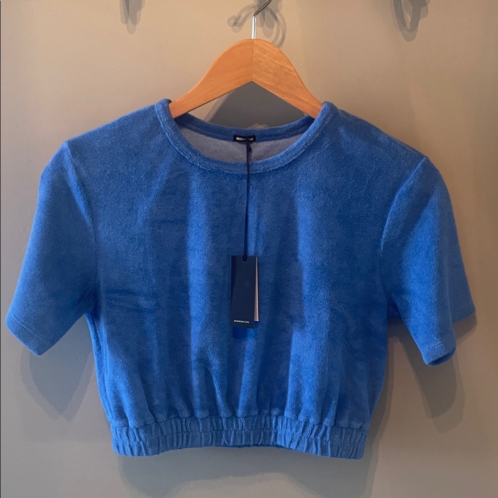 NWT Monrow Vibrant‎ Blue Terry cloth cropped tee Size XXS
